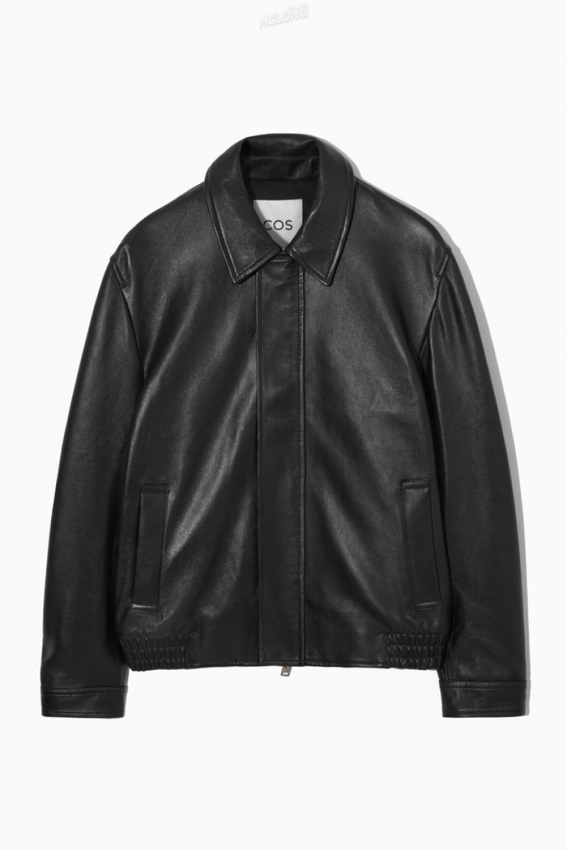 COS Leather Jacket Men's Coats & Jackets Black | UV33-A0DF