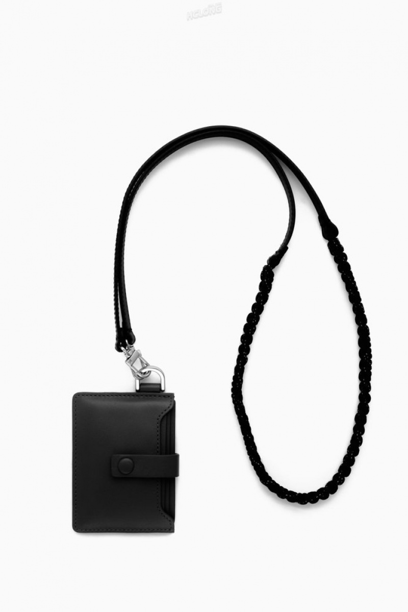 COS Leather Lanyard Cardholder Men's Cardholder Black | ND45-R0WH