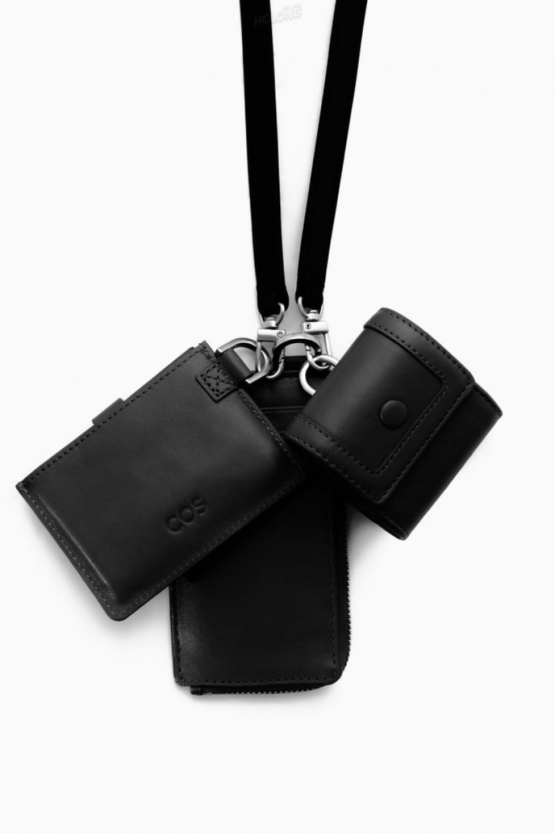 COS Leather Lanyard Cardholder Men's Cardholder Black | ND45-R0WH