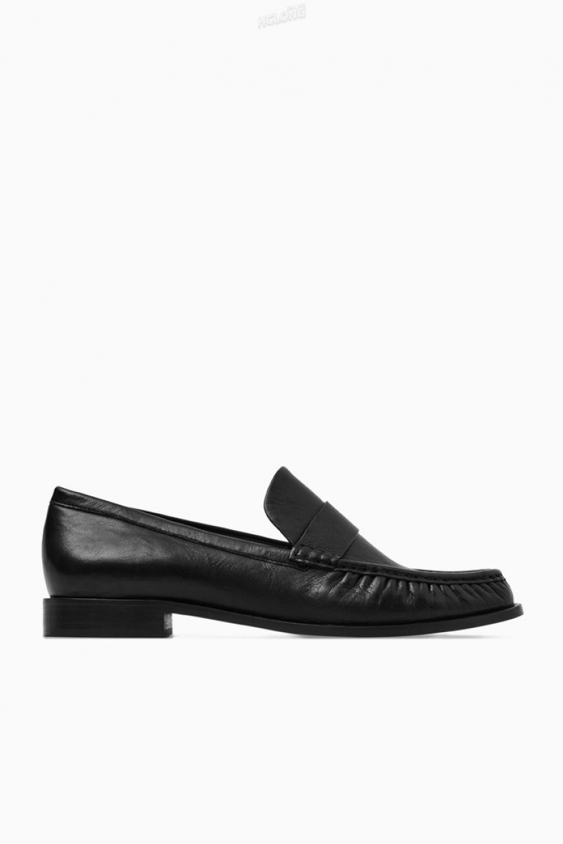 COS Leather Loafers Women's Loafers Black | YK24-D0AI