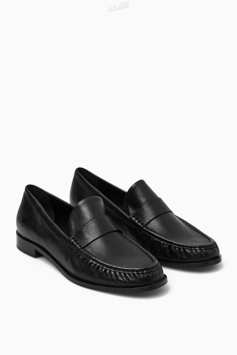 COS Leather Loafers Women's Loafers Black | YK24-D0AI