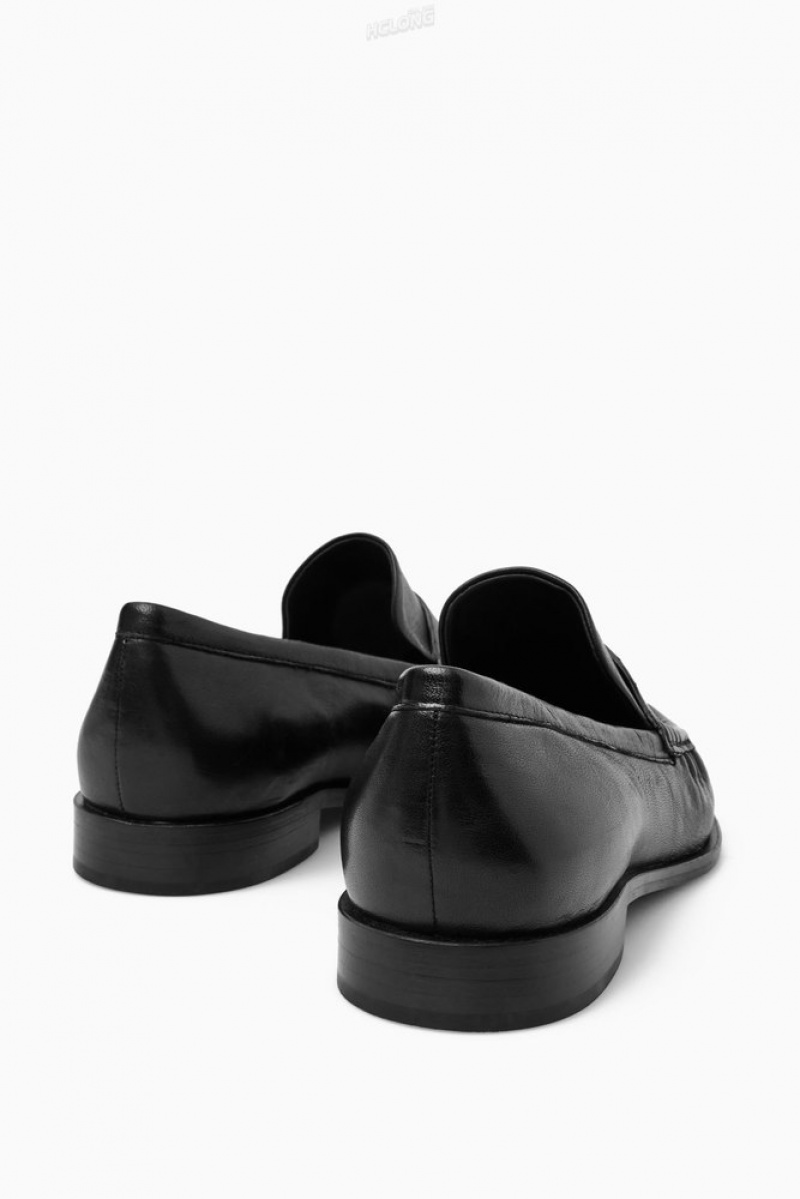 COS Leather Loafers Women's Loafers Black | YK24-D0AI