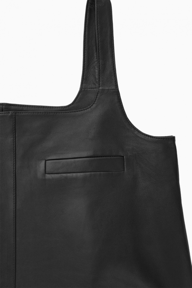 COS Leather Mini Pinafore Dress Women's Dresses Black | ZY99-A2DT