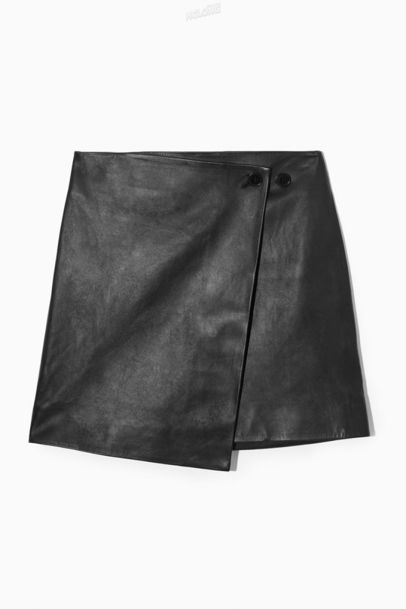 COS Leather Mini Wrap Skirt Women's Skirts Black | UH83-K3EW