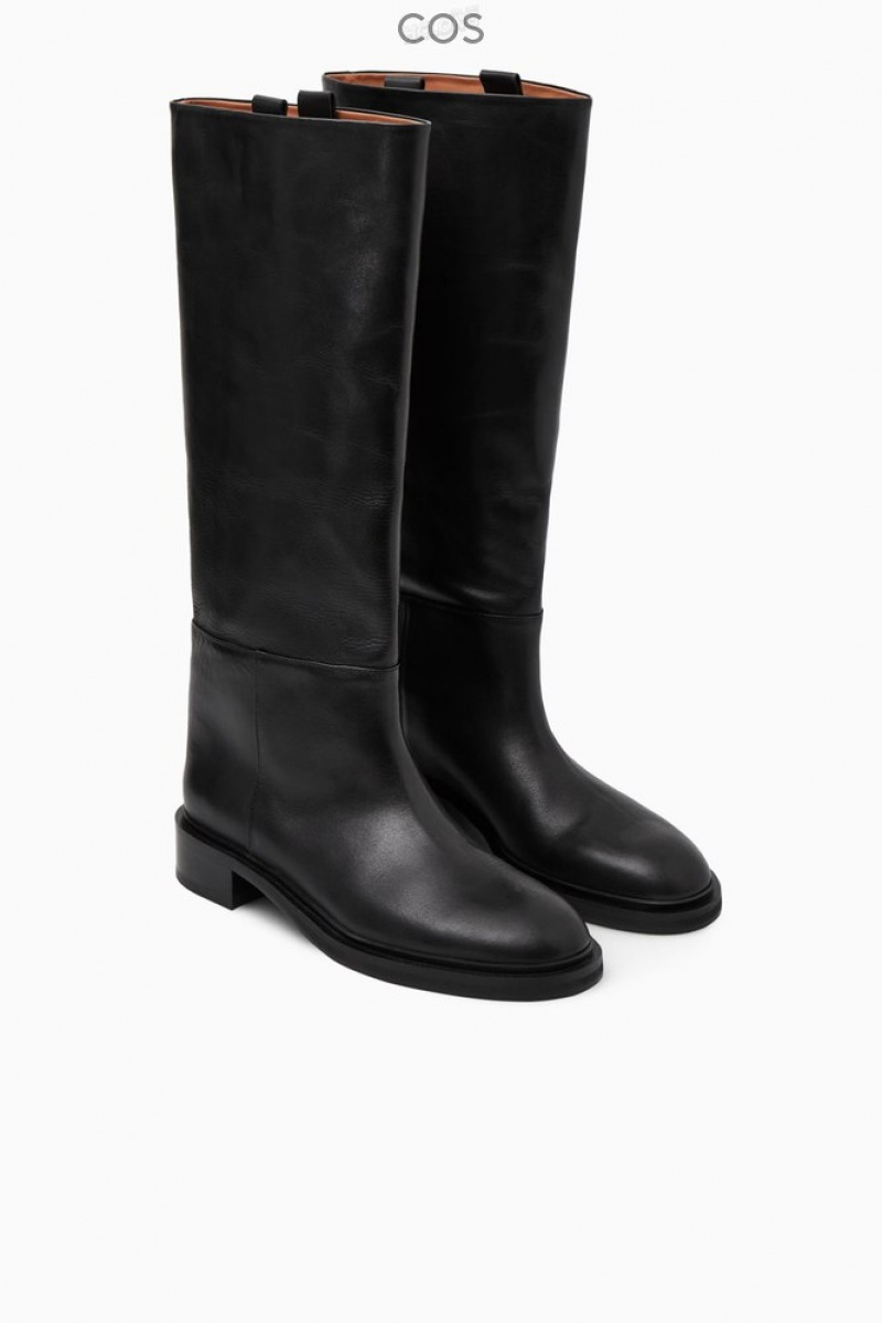 COS Leather Riding Boots Women's Boots Black | CB52-U8AS