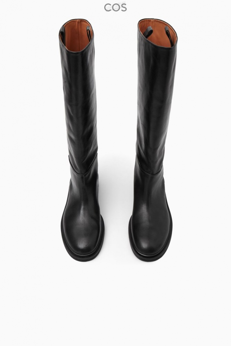 COS Leather Riding Boots Women's Boots Black | CB52-U8AS