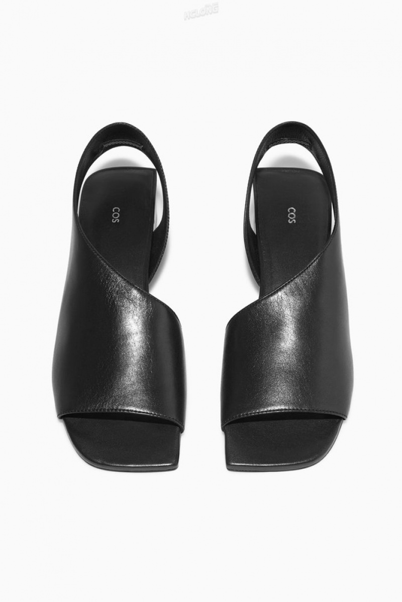 COS Leather Slingback Block-Heel Sandals Women's Sandals Black | LR64-N4MR