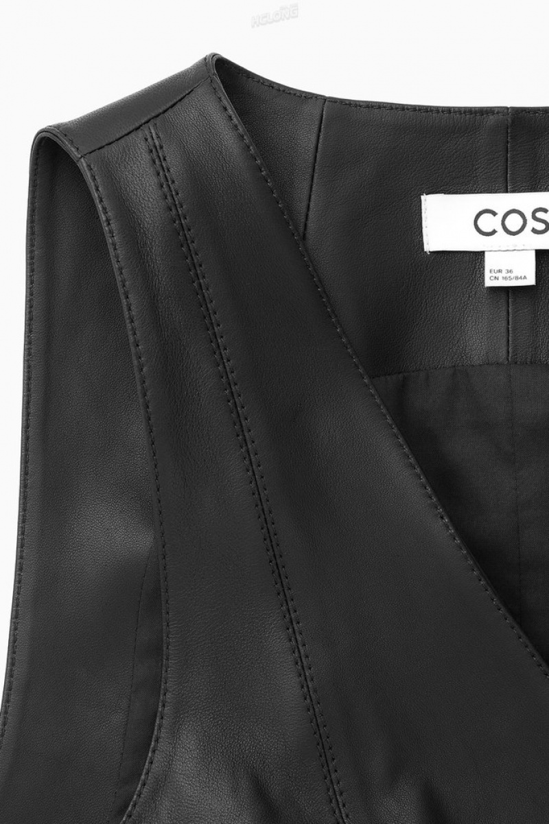 COS Leather Wrap Top Women's Tops Black | DR53-G5OF