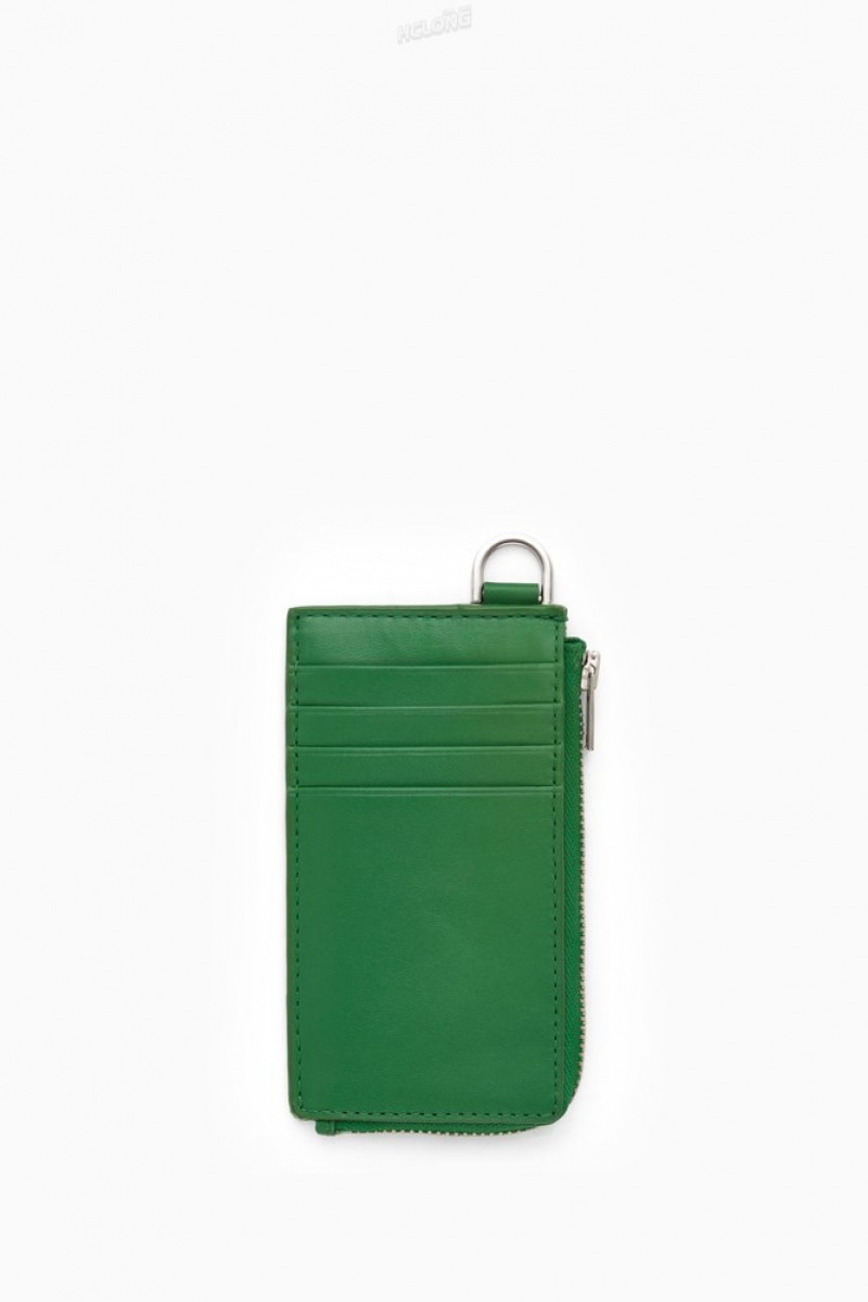 COS Leather Zipped Cardholder Men's Cardholder Green | VT08-J1AV