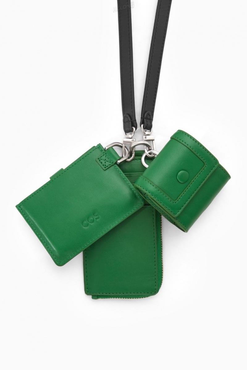 COS Leather Zipped Cardholder Men's Cardholder Green | VT08-J1AV