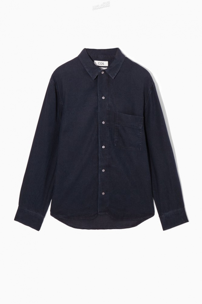 COS Lightweight Denim Shirt Men's Shirts Navy | HO61-R4LZ