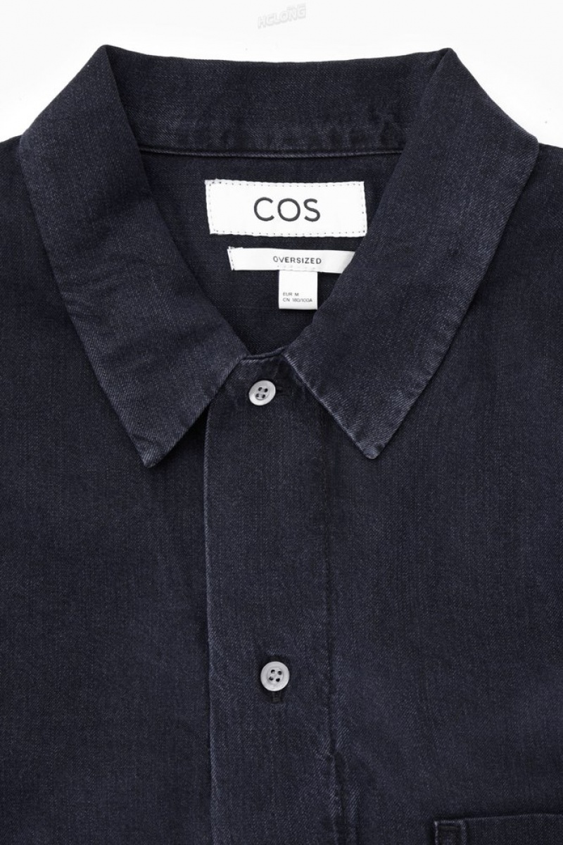 COS Lightweight Denim Shirt Men's Shirts Navy | HO61-R4LZ