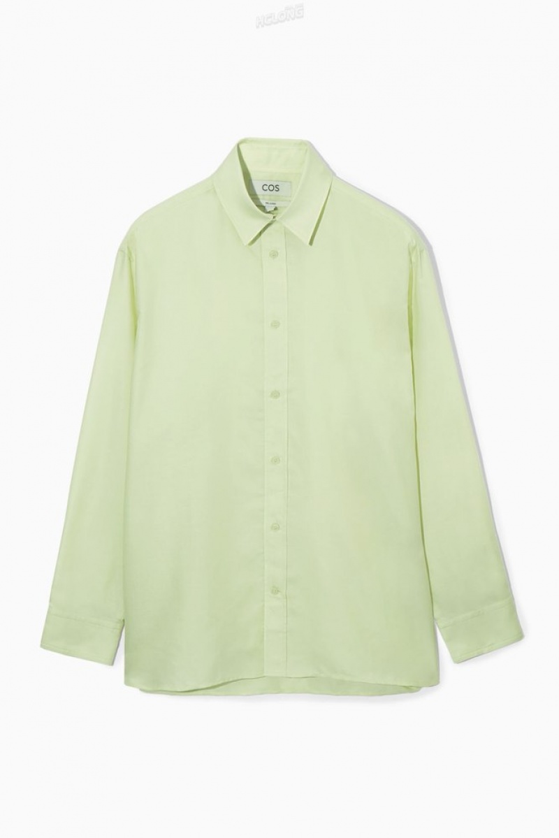 COS Lightweight Twill Shirt Men's Shirts Light Green | WU54-E4RT