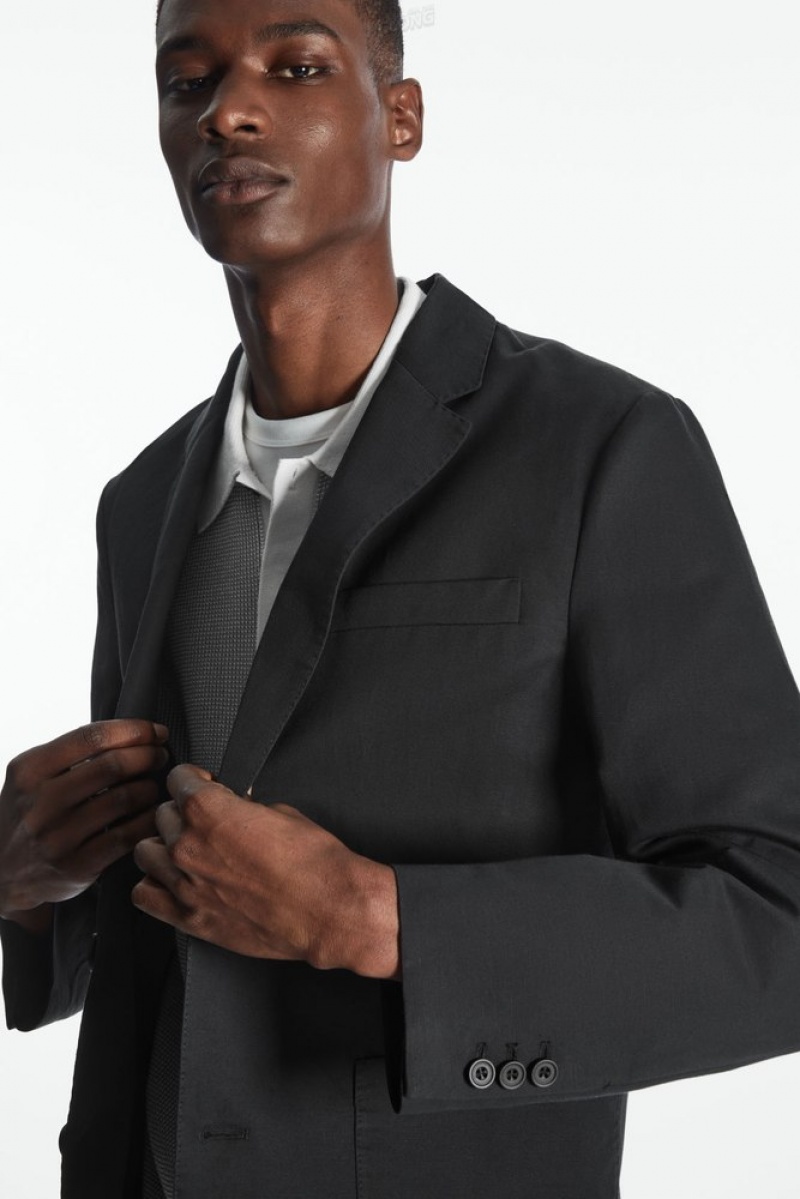 COS Linen And Cotton-Blend Blazer Men's Blazers Black | GF47-H6RI