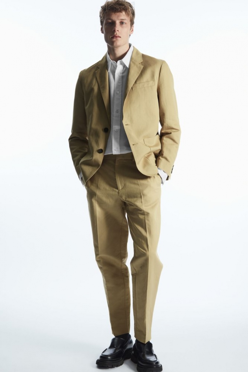 COS Linen And Cotton-Blend Blazer Men's Coats & Jackets Beige | IW65-J6KR