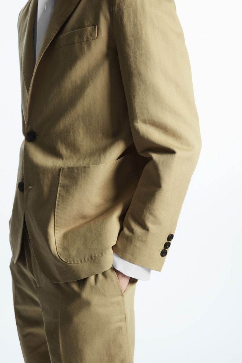 COS Linen And Cotton-Blend Blazer Men's Coats & Jackets Beige | IW65-J6KR