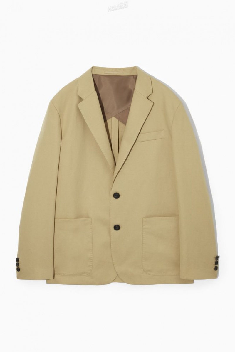 COS Linen And Cotton-Blend Blazer Men's Coats & Jackets Beige | IW65-J6KR