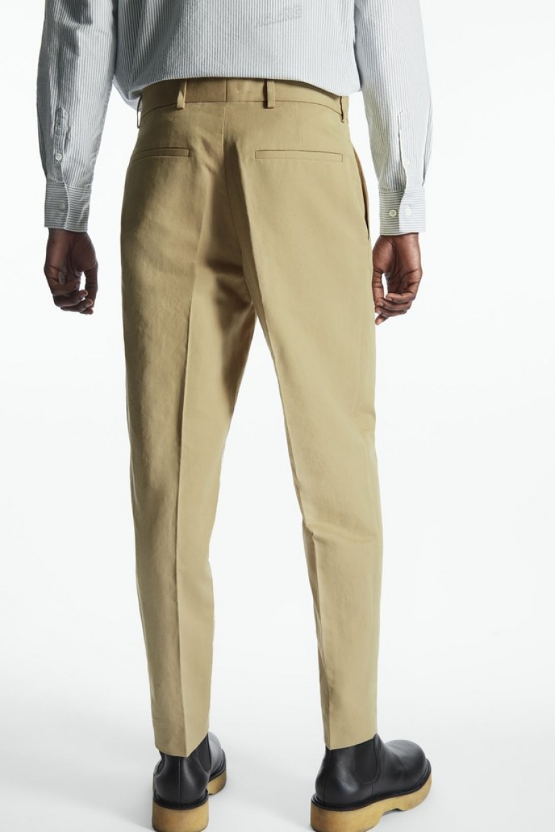 COS Linen And Cotton-Blend Tailored Pants Men's Pants Beige | VH48-A6AN