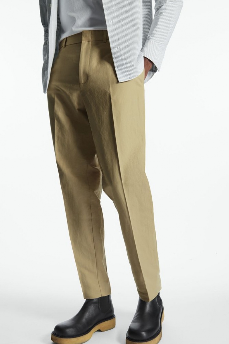 COS Linen And Cotton-Blend Tailored Pants Men's Pants Beige | VH48-A6AN