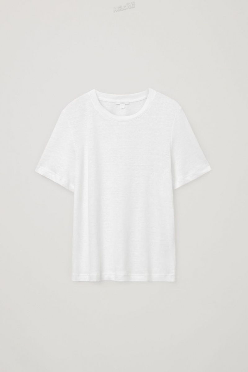 COS Linen T-Shirt Women's T-shirts Black | ZL36-Q4DY