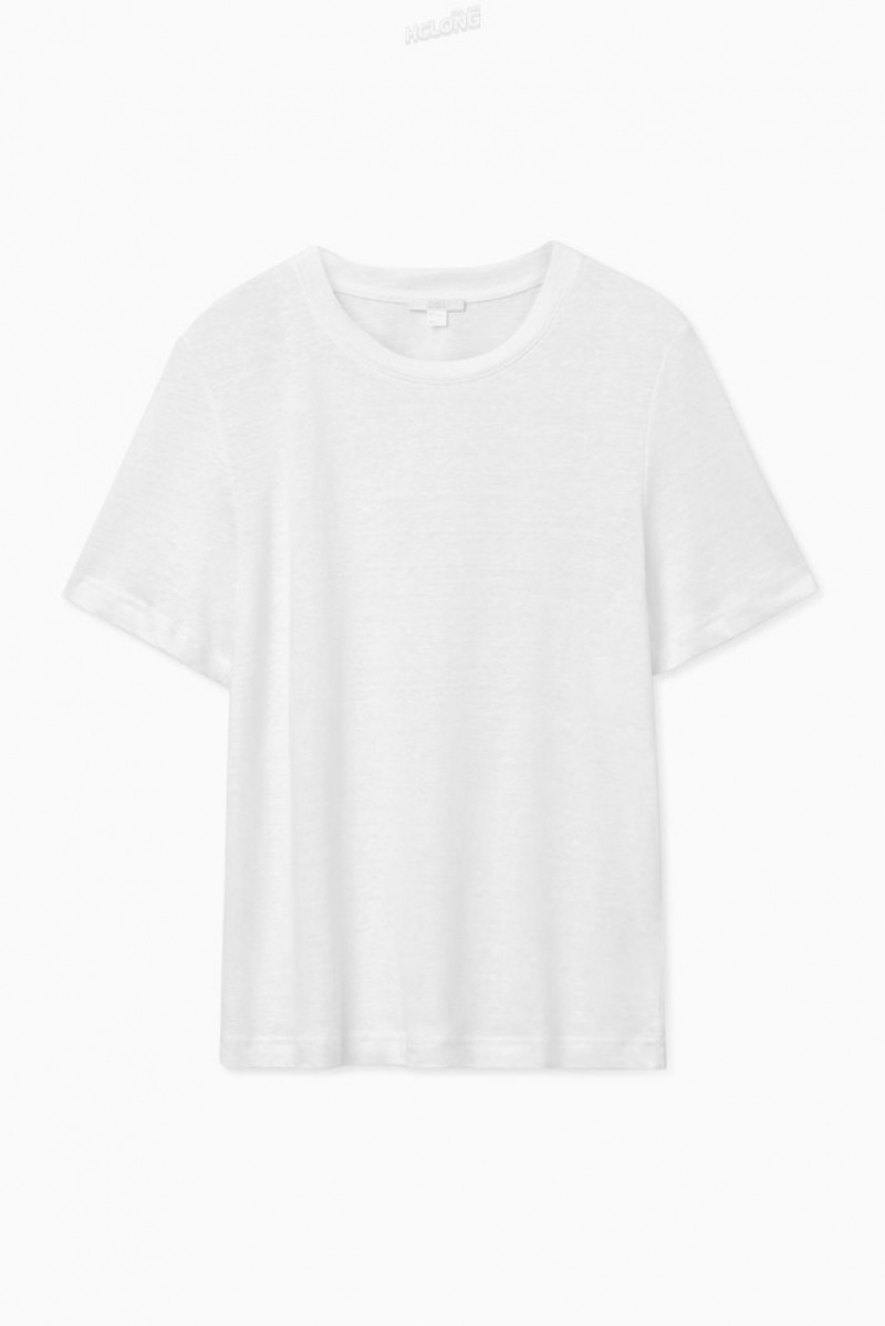 COS Linen T-Shirt Women's T-shirts Black | ZL36-Q4DY