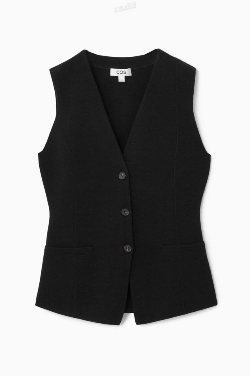 COS Longline Knitted Wool Vest Women's Sweaters & Cardigans Black | BX65-M9MO