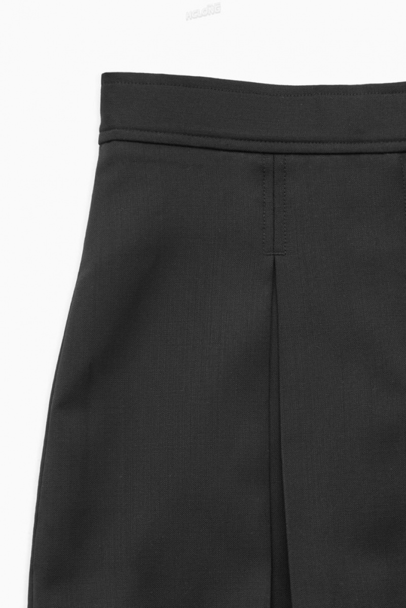 COS Low-Rise Pleated Wool Mini Skirt Women's Skirts Black | LG96-E0BS