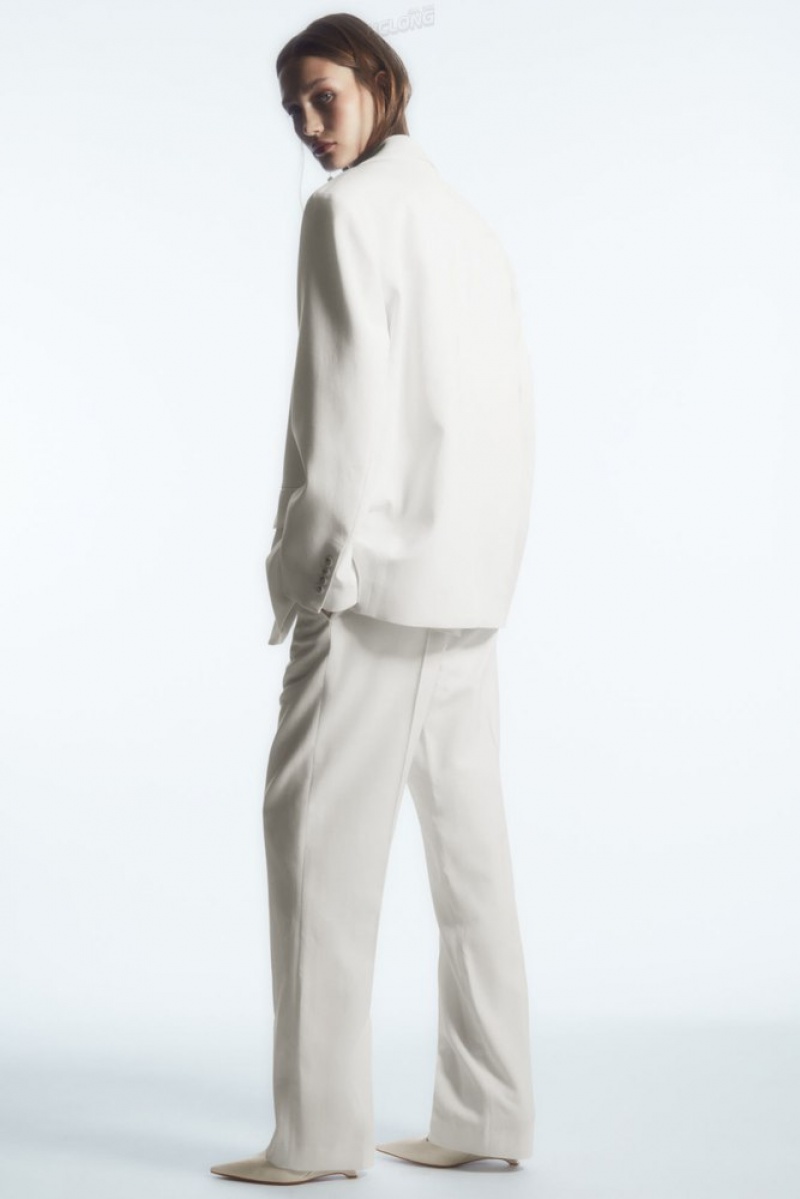 COS Low-Rise Straight-Leg Crepe Trousers Women's Trousers Off White | LT75-R5LH