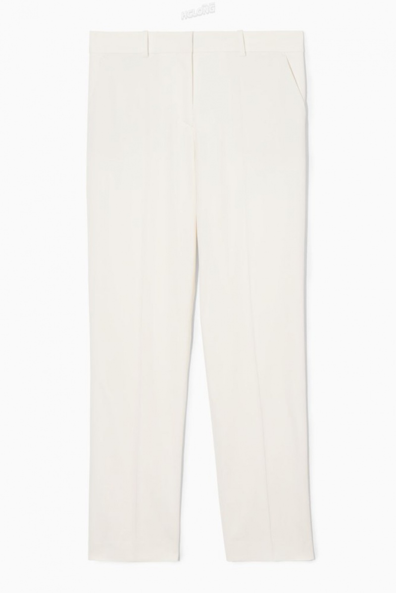 COS Low-Rise Straight-Leg Crepe Trousers Women's Trousers Off White | LT75-R5LH