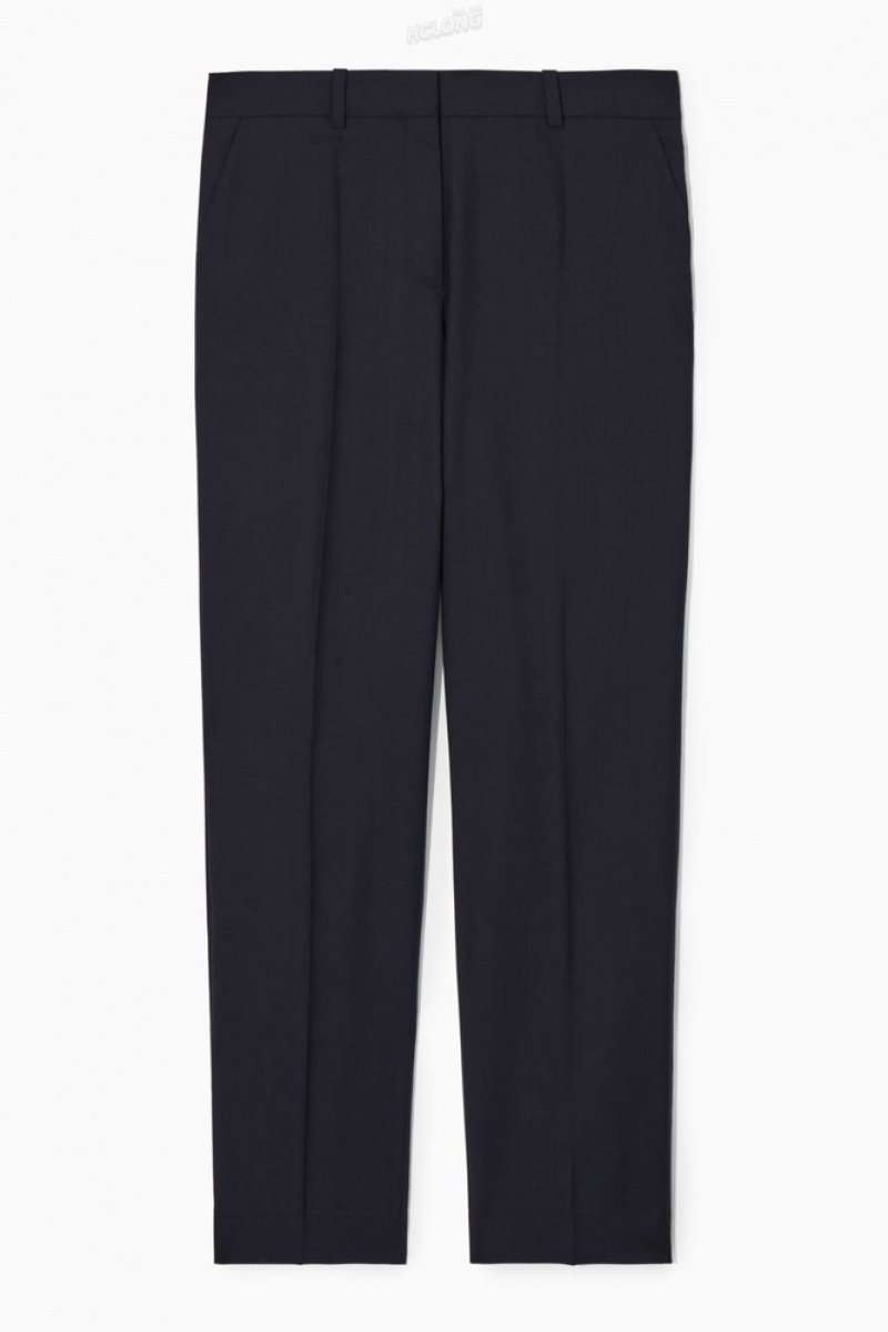 COS Low-Rise Tailored Wool Trousers Women's Pants Navy | NQ98-V0TP