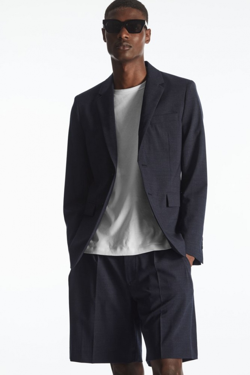 COS MéLange Wool Blazer - Slim Men's Blazers Navy MéLange | WH55-O0ZL