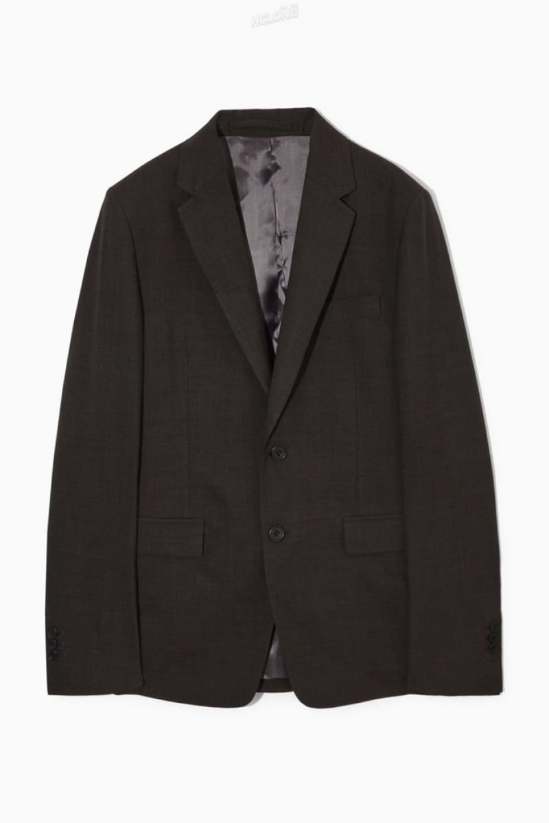 COS MéLange Wool Blazer - Slim Men's Coats & Jackets Navy MéLange | HU54-N8RO