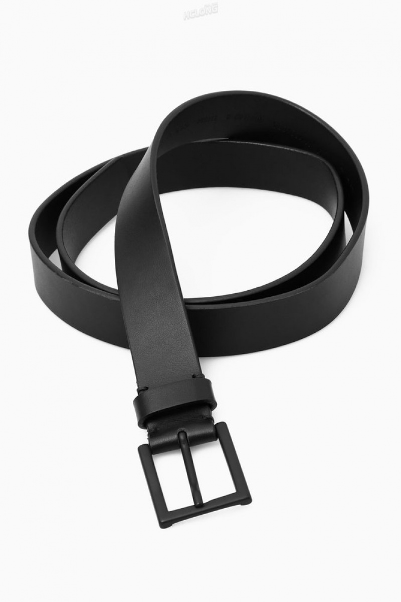 COS Matte Tonal Leather Belt Men's Belts Black | WS97-H4UC