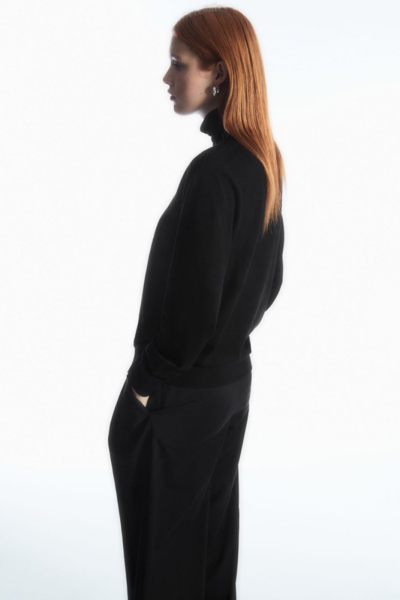 COS Merino Wool Roll-Neck Jumper Women's Sweaters & Cardigans Black | MY89-T8KY