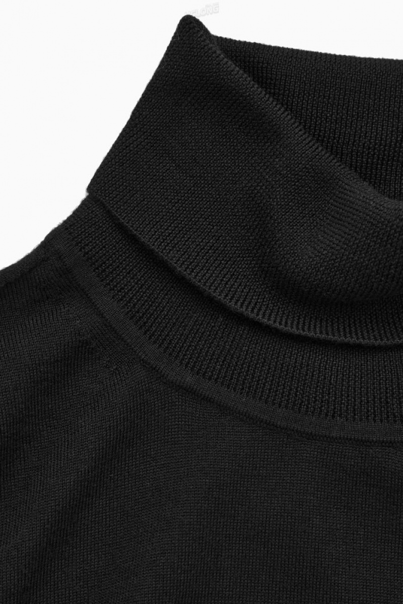 COS Merino Wool Roll-Neck Jumper Women's Sweaters & Cardigans Black | MY89-T8KY