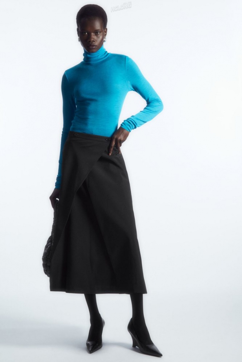 COS Merino Wool Turtleneck Top Women's Tops Black | CD83-U0KS