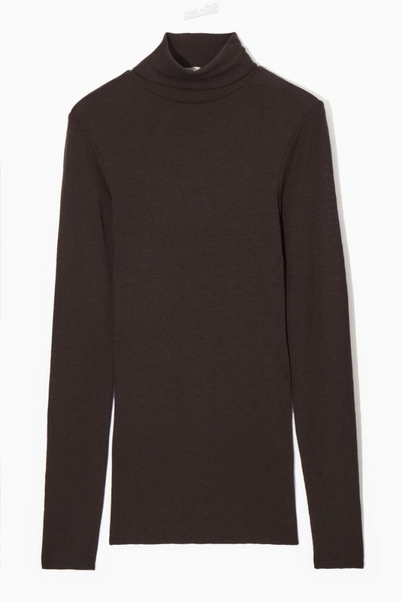 COS Merino Wool Turtleneck Top Women's Tops Black | KT71-R8KI