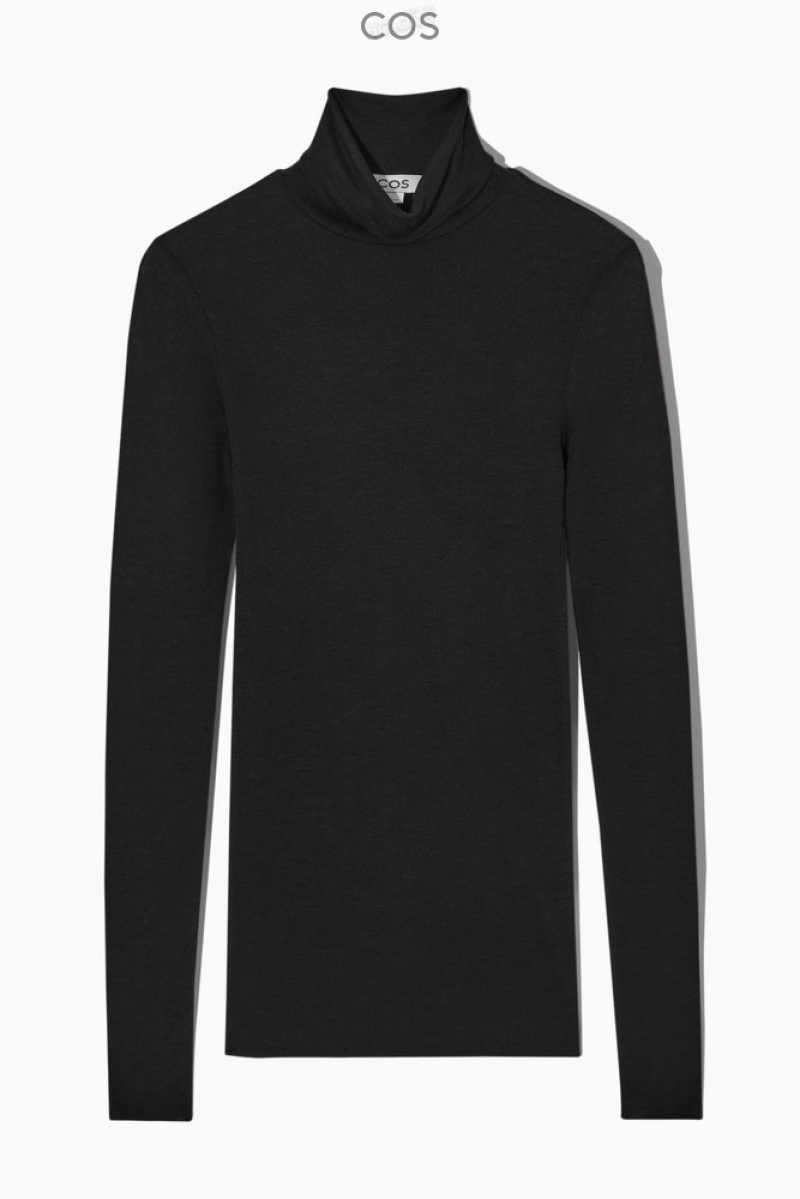 COS Merino Wool Turtleneck Top Women's Tops Black | NI37-M9EE