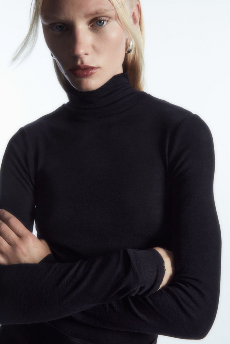 COS Merino Wool Turtleneck Top Women's Tops Black | WF06-U4TW