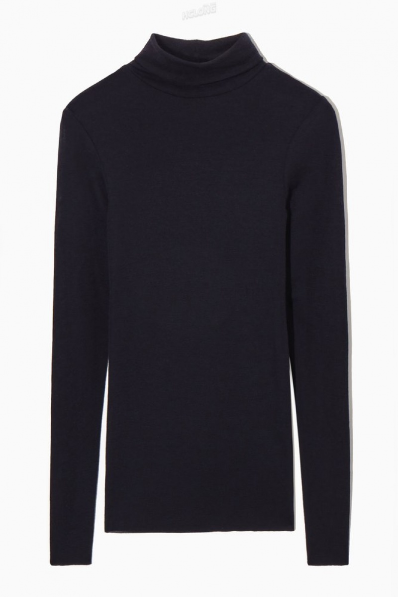 COS Merino Wool Turtleneck Top Women's Tops Black | WF06-U4TW