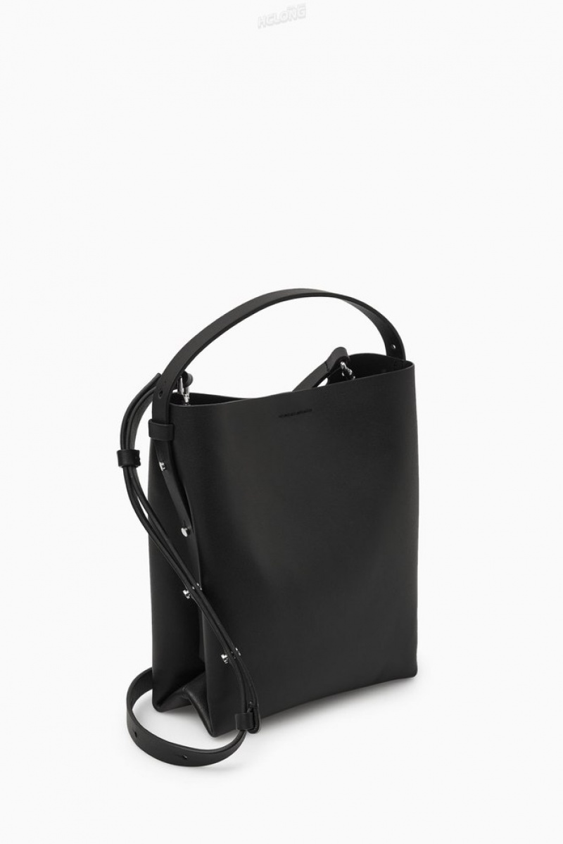 COS Mini Folded Crossbody Shopper - Leather Women's Bags Black | CO63-C1TB