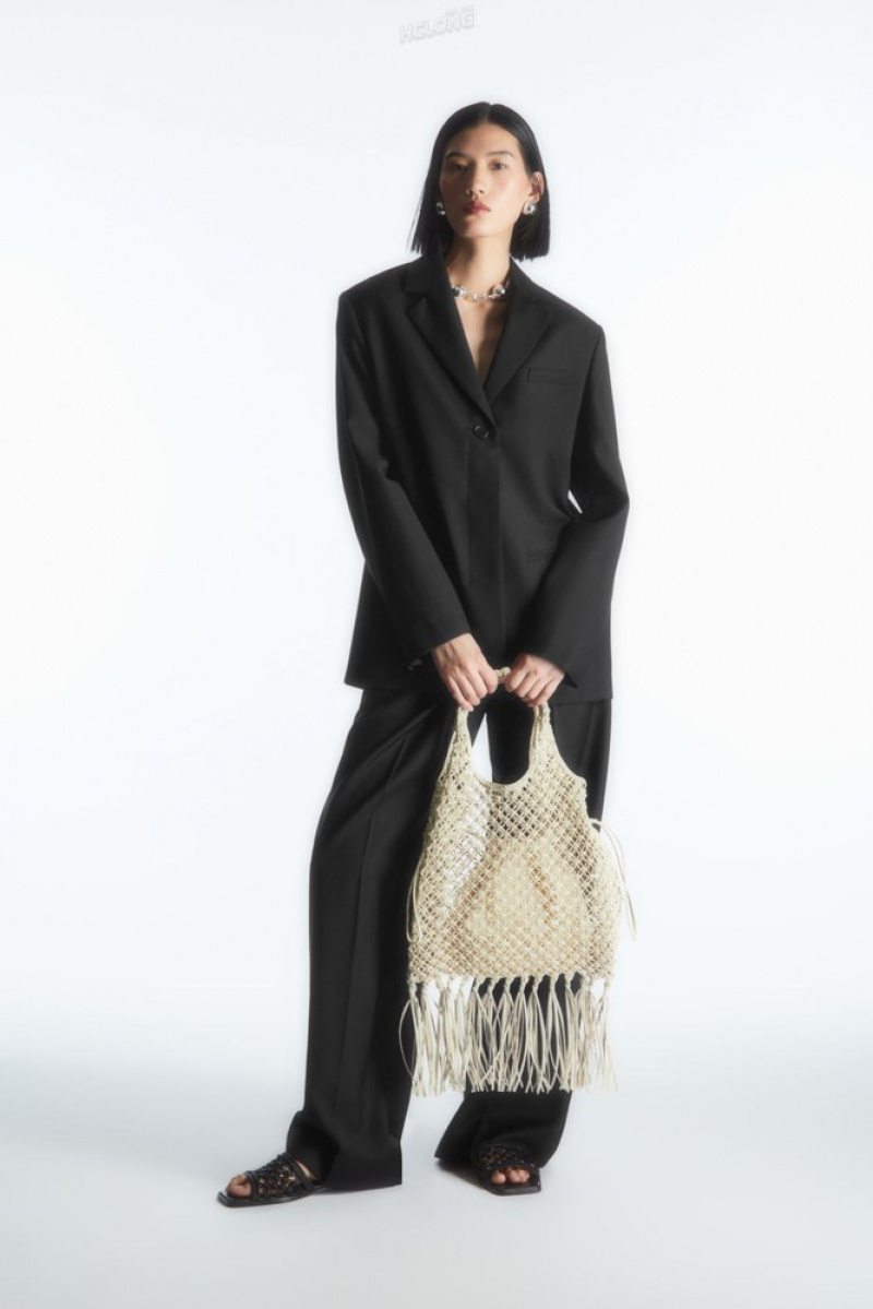 COS Mini Macramé Shopper - Leather Women's Bags White | VL87-Q6PB