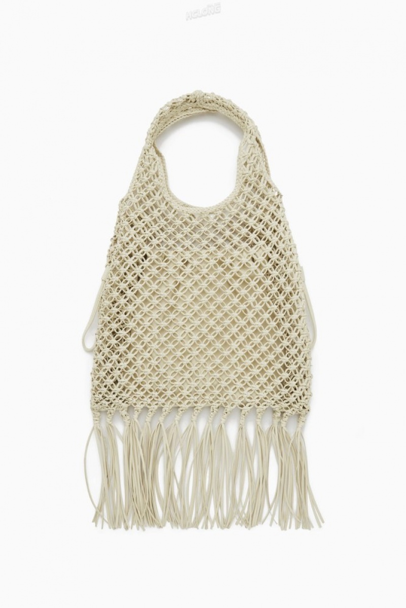 COS Mini Macramé Shopper - Leather Women's Bags White | VL87-Q6PB