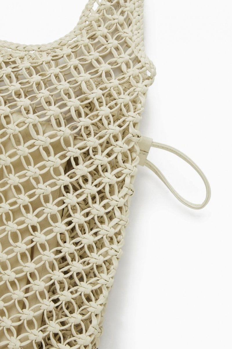 COS Mini Macramé Shopper - Leather Women's Bags White | VL87-Q6PB