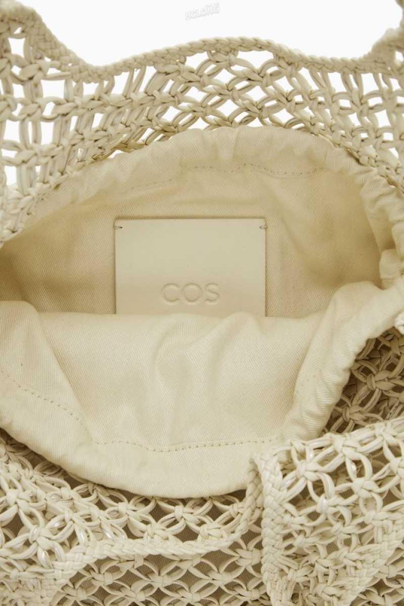 COS Mini Macramé Shopper - Leather Women's Bags White | VL87-Q6PB