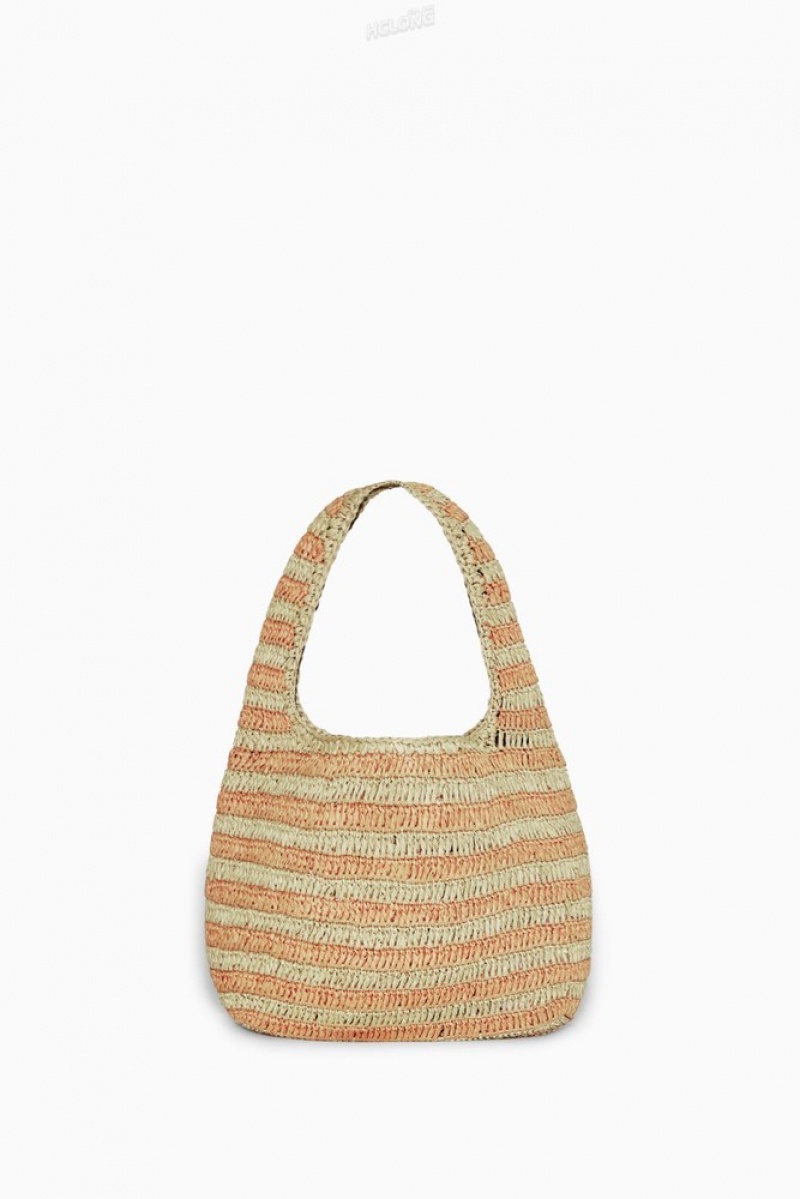 COS Mini Raffia Shoulder Bag Women's Bags Beige / Orange / Striped | OC38-R6LL