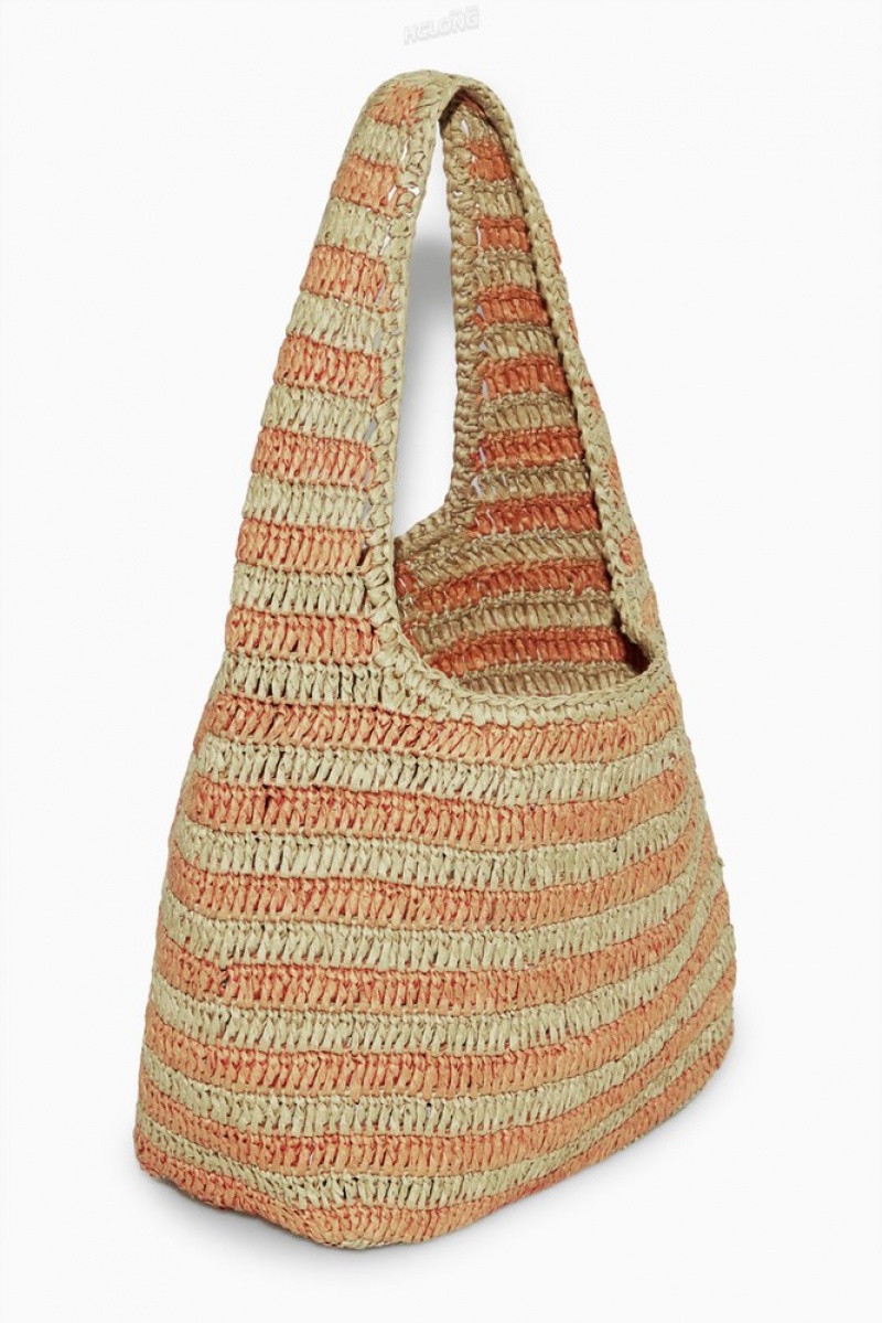 COS Mini Raffia Shoulder Bag Women's Bags Beige / Orange / Striped | OC38-R6LL