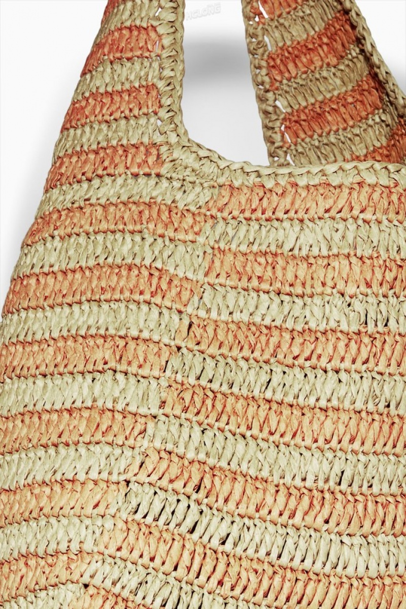 COS Mini Raffia Shoulder Bag Women's Bags Beige / Orange / Striped | OC38-R6LL