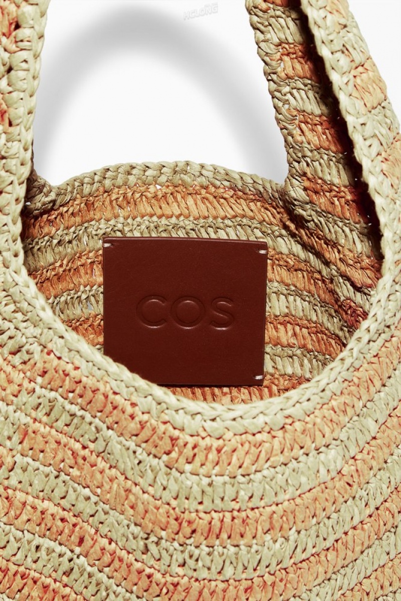 COS Mini Raffia Shoulder Bag Women's Bags Beige / Orange / Striped | OC38-R6LL