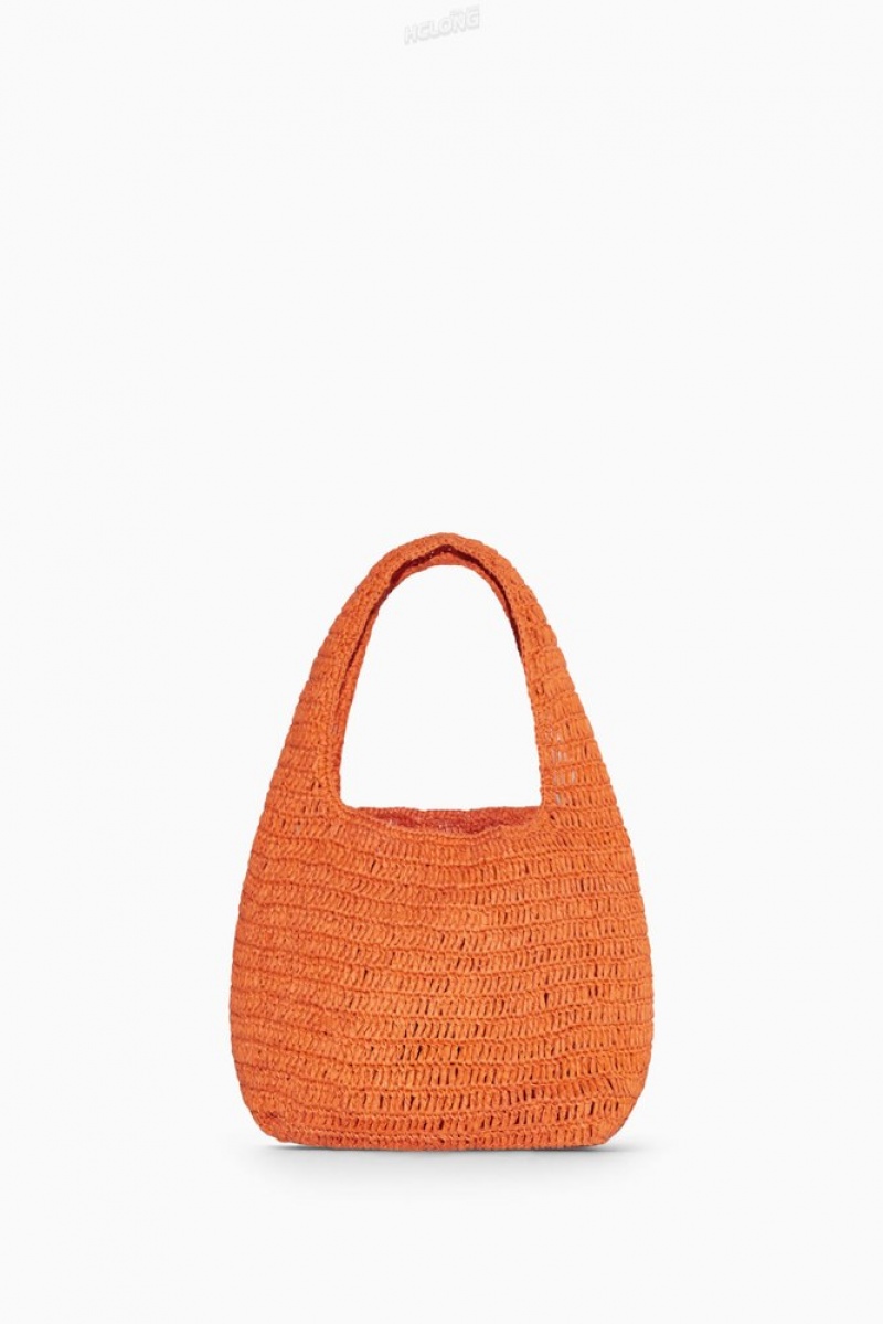 COS Mini Raffia Shoulder Bag Women's Bags Beige / Orange / Striped | BC90-J3EC